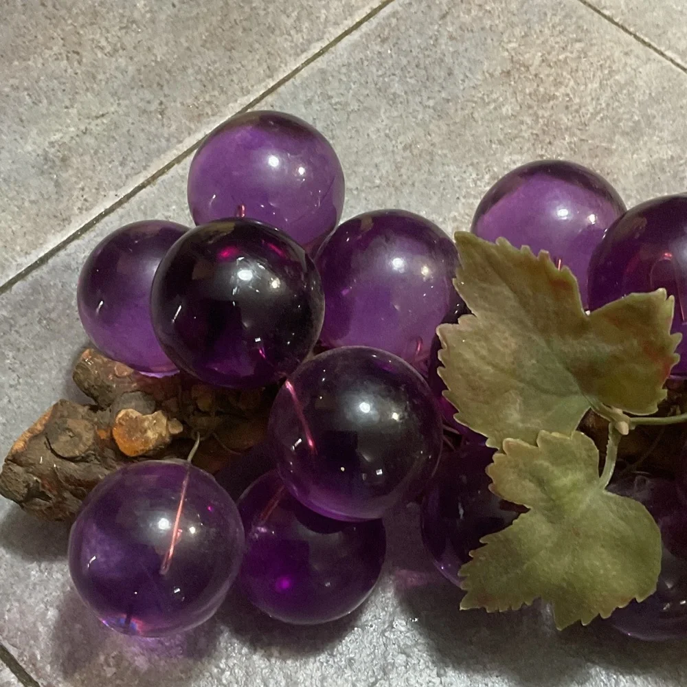 Decorative Purple Grape Cluster with Leaves purple glass